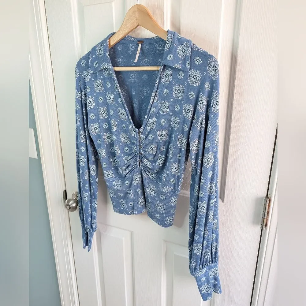 Free People Sydney Long Sleeve Top Blue XS